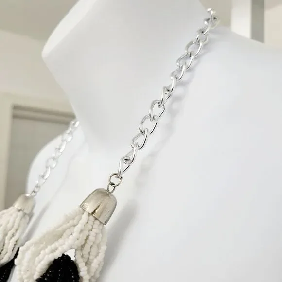 2/$20 Vintage 90s Black & White Cable Twist Silver Tone Necklace - Picture 5 of 9